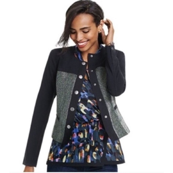 CAbi #3036 Media Tweed Green & Black Snap Button Jacket M - Picture 5 of 15